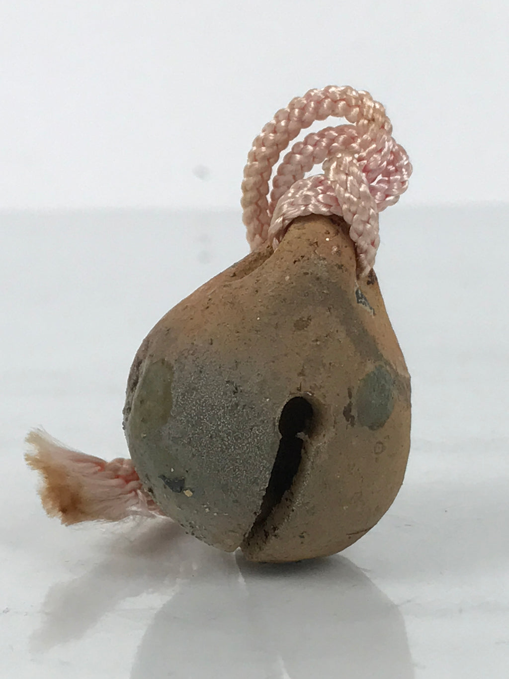 Japanese Clay Bell Dorei Vtg Tsuchi-Suzu Classic Shape Glazed Pink String DR620