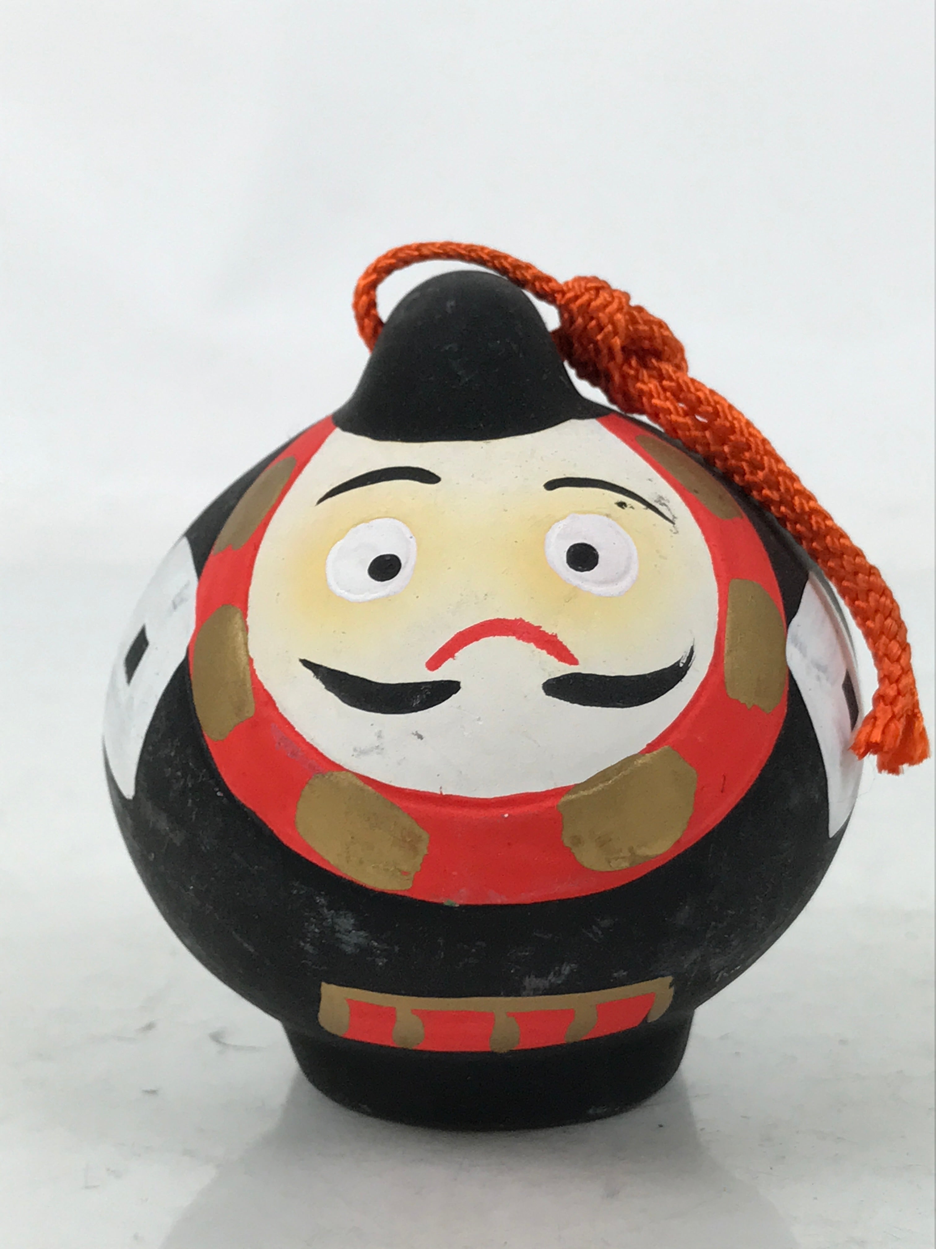 Japanese Clay Bell Dorei Vtg Tsuchi-Suzu Court Man Kimono Tsuyama Okayama DR596
