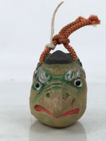 Japanese Clay Bell Dorei Vtg Tsuchi-Suzu Crow Karasu Tengu Face Mt Daisen DR587