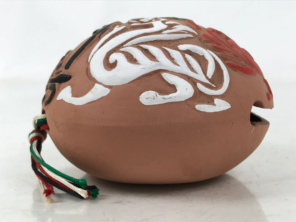 Japanese Clay Bell Dorei Vtg Tsuchi-Suzu Dragon Phoenix Kirin Turtle Brown DR595