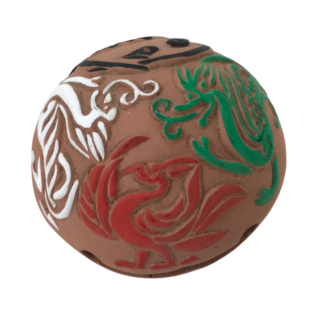 Japanese Clay Bell Dorei Vtg Tsuchi-Suzu Dragon Phoenix Kirin Turtle Brown DR595