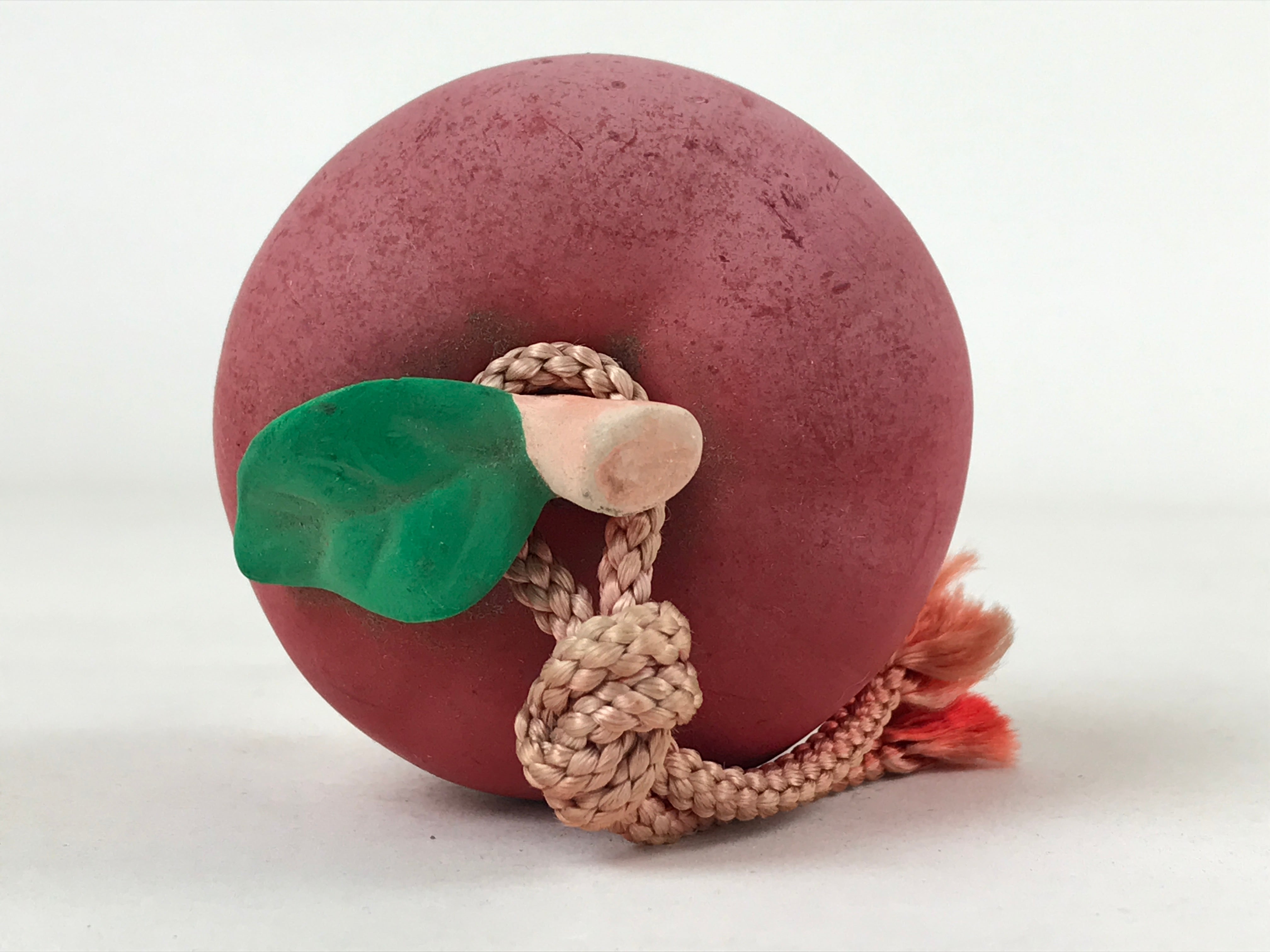 Japanese Clay Bell Dorei Vtg Tsuchi-Suzu Fruit Amulet Ringo Apple Red DR520