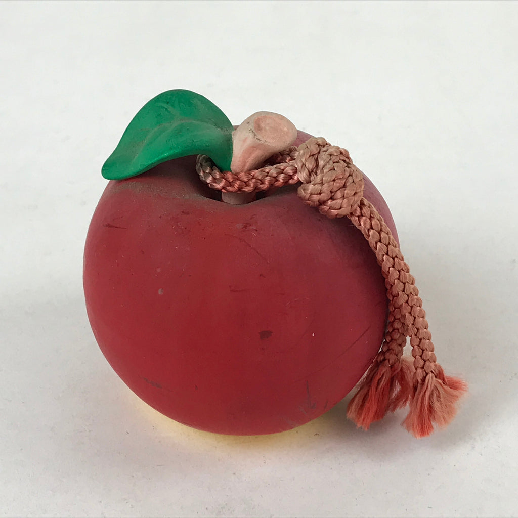 Japanese Clay Bell Dorei Vtg Tsuchi-Suzu Fruit Amulet Ringo Apple Red DR520