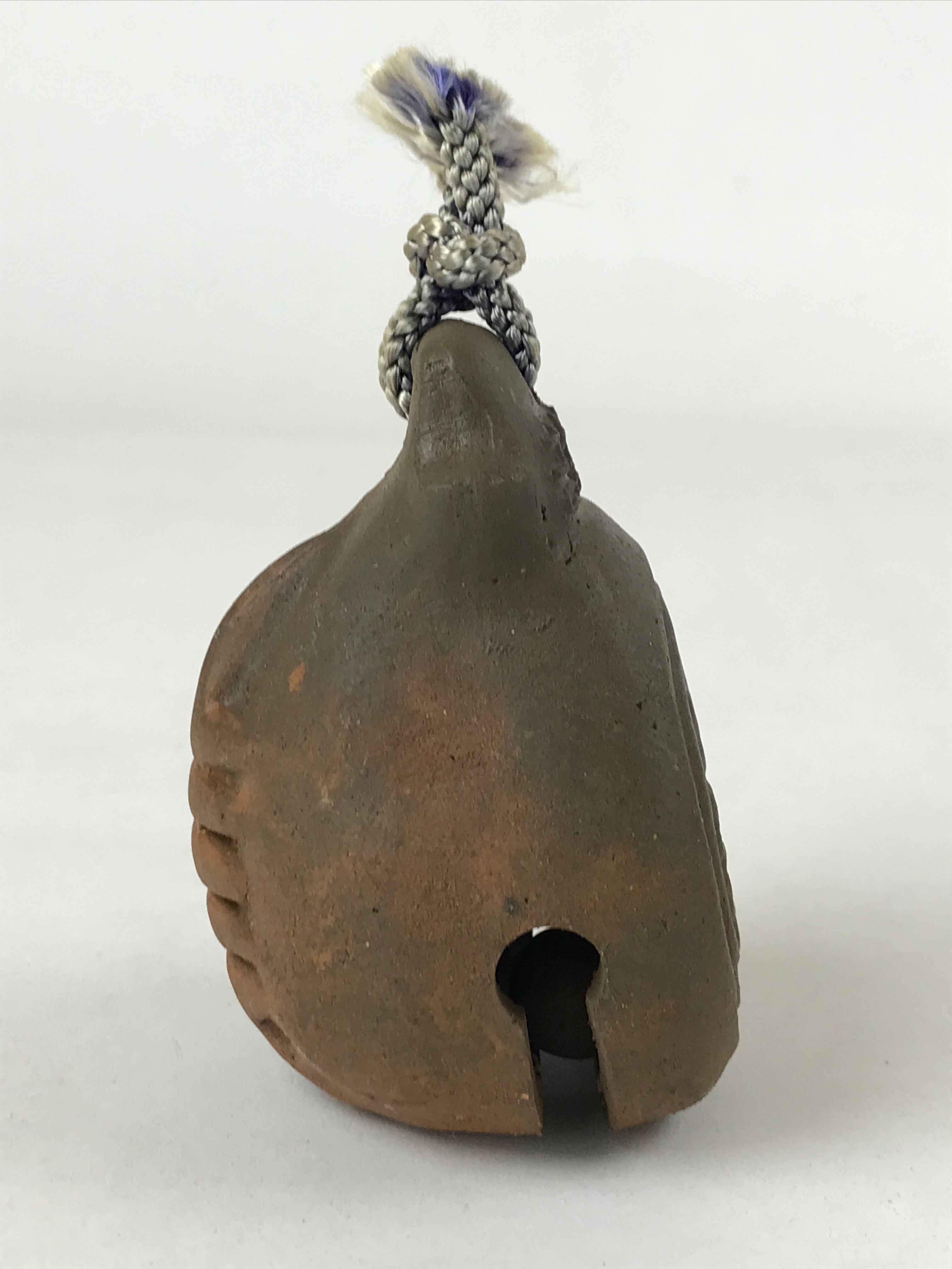 Japanese Clay Bell Dorei Vtg Tsuchi-Suzu Good Luck Mokugyo Amulet Brown DR501