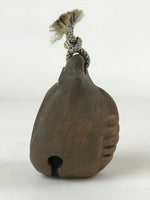 Japanese Clay Bell Dorei Vtg Tsuchi-Suzu Good Luck Mokugyo Amulet Brown DR501