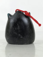 Japanese Clay Bell Dorei Vtg Tsuchi-Suzu Green Oni Demon Face Black Gold DR593