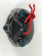 Japanese Clay Bell Dorei Vtg Tsuchi-Suzu Green Oni Demon Face Black Gold DR593