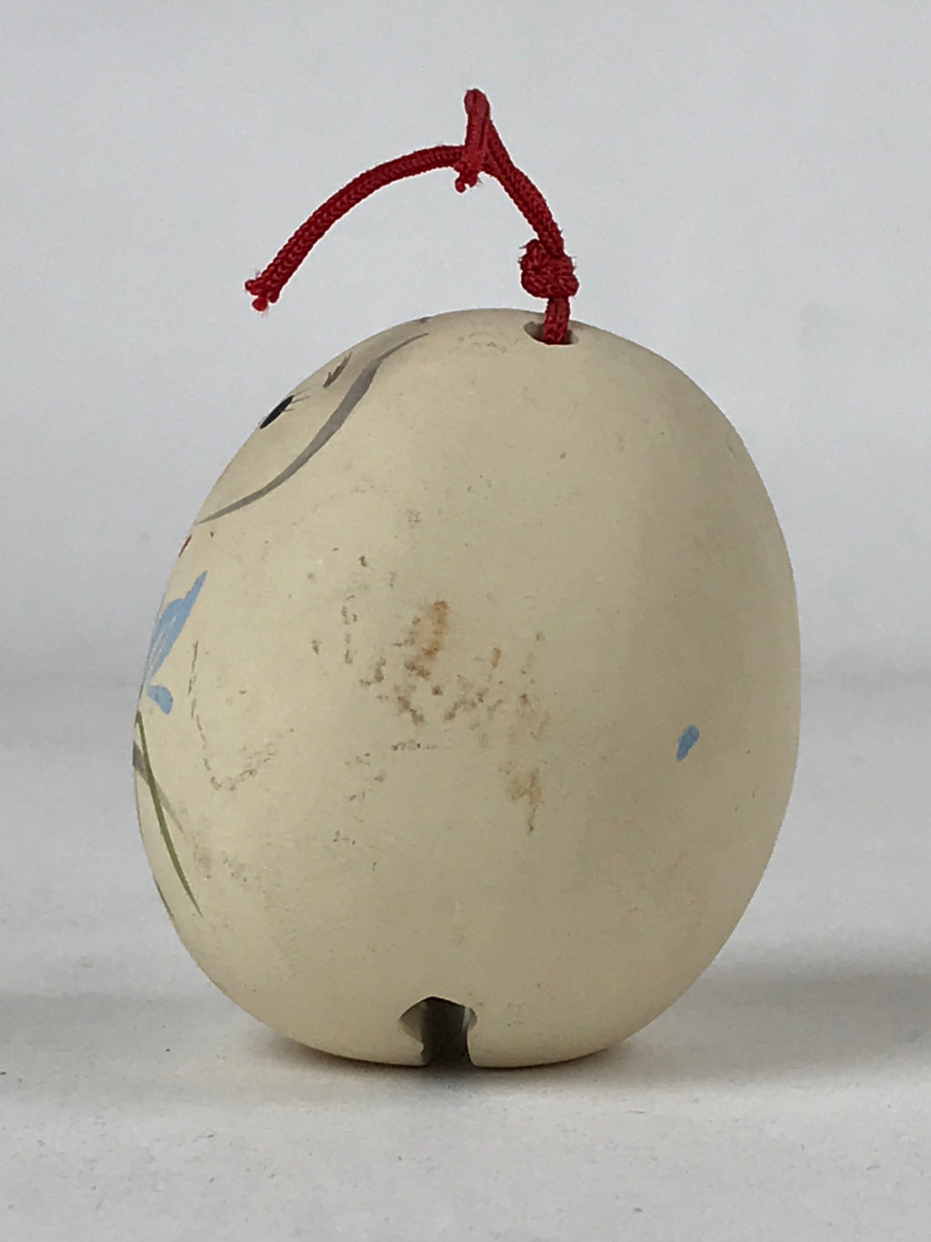 Japanese Clay Bell Dorei Vtg Tsuchi-Suzu Kimono Girl Daruma Flowers White DR502