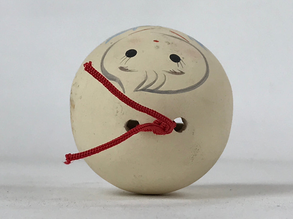 Japanese Clay Bell Dorei Vtg Tsuchi-Suzu Kimono Girl Daruma Flowers White DR502