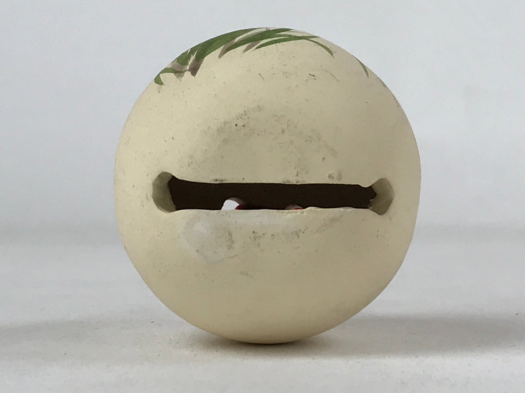 Japanese Clay Bell Dorei Vtg Tsuchi-Suzu Kimono Girl Daruma Flowers White DR502