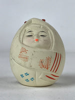 Japanese Clay Bell Dorei Vtg Tsuchi-Suzu Kimono Girl Daruma Pine White DR507