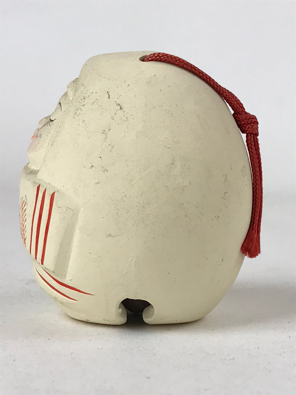 Japanese Clay Bell Dorei Vtg Tsuchi-Suzu Kimono Girl Daruma Pine White DR507