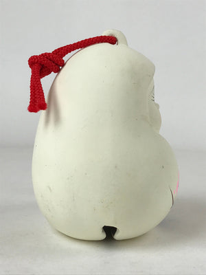 Japanese Clay Bell Dorei Vtg Tsuchi-Suzu Large Daruma White Plum Blossom DR522