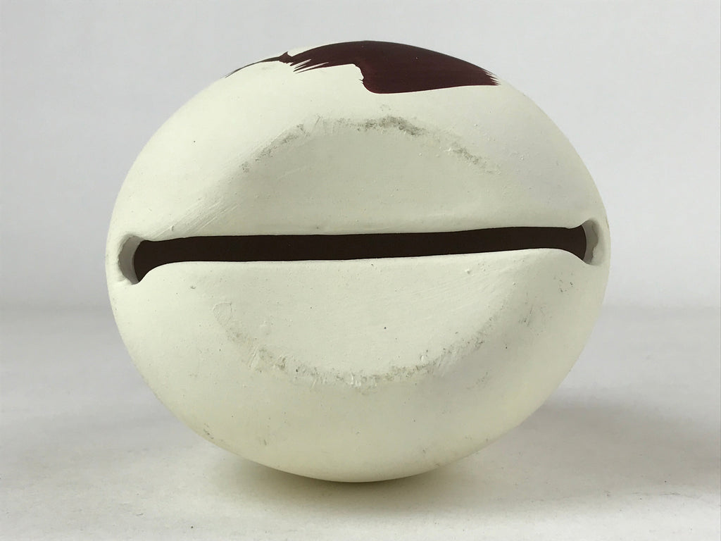 Japanese Clay Bell Dorei Vtg Tsuchi-Suzu Large Daruma White Plum Blossom DR522