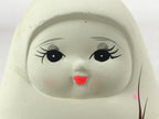 Japanese Clay Bell Dorei Vtg Tsuchi-Suzu Large Daruma White Plum Blossom DR522