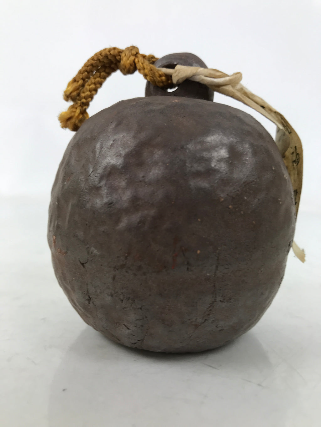 Japanese Clay Bell Dorei Vtg Tsuchi-Suzu Longevity Ikuta Jinja Brown Round DR582