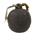 Japanese Clay Bell Dorei Vtg Tsuchi-Suzu Longevity Ikuta Jinja Brown Round DR582