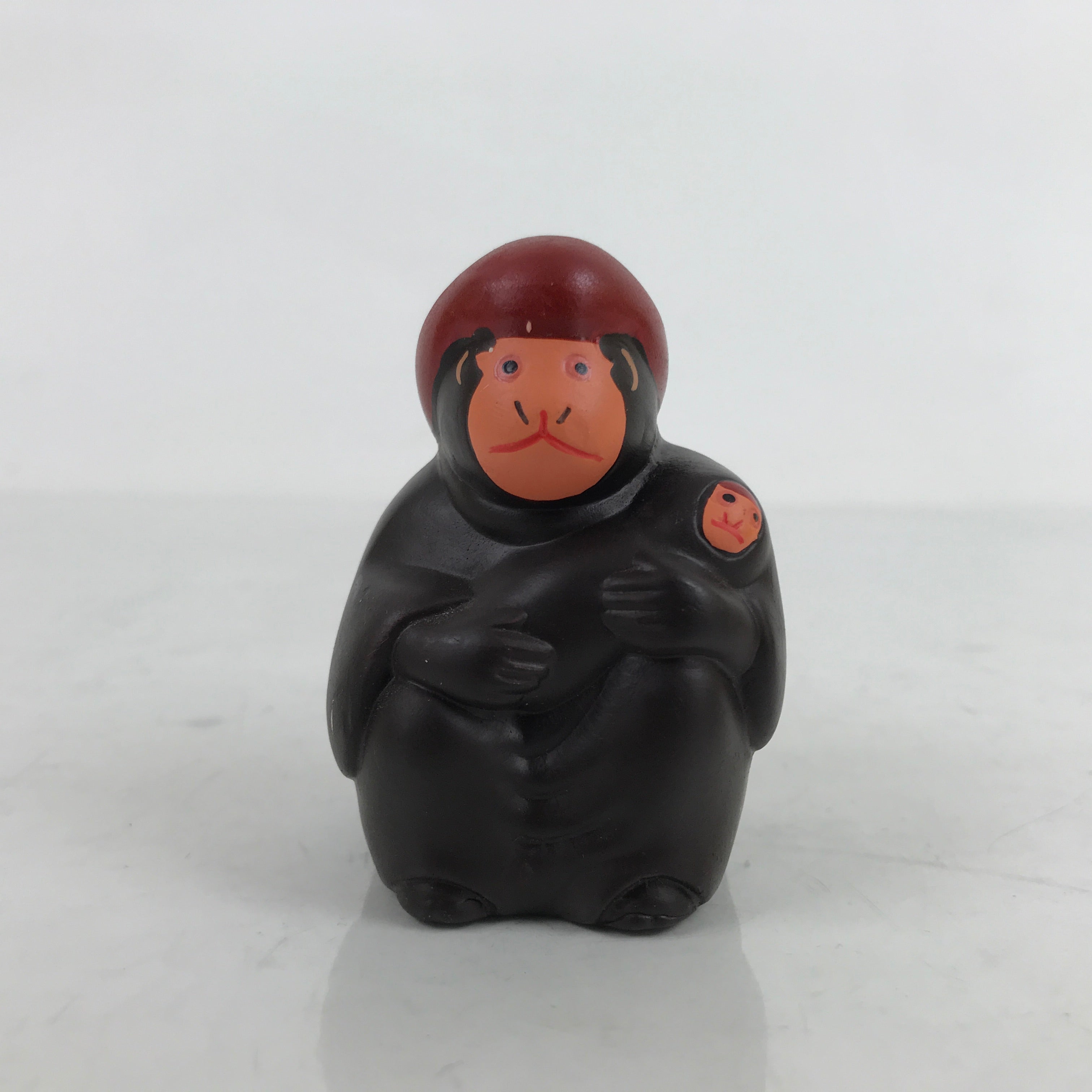 Japanese Clay Bell Dorei Vtg Tsuchi-Suzu Monkey With Baby Dark Brown DR538