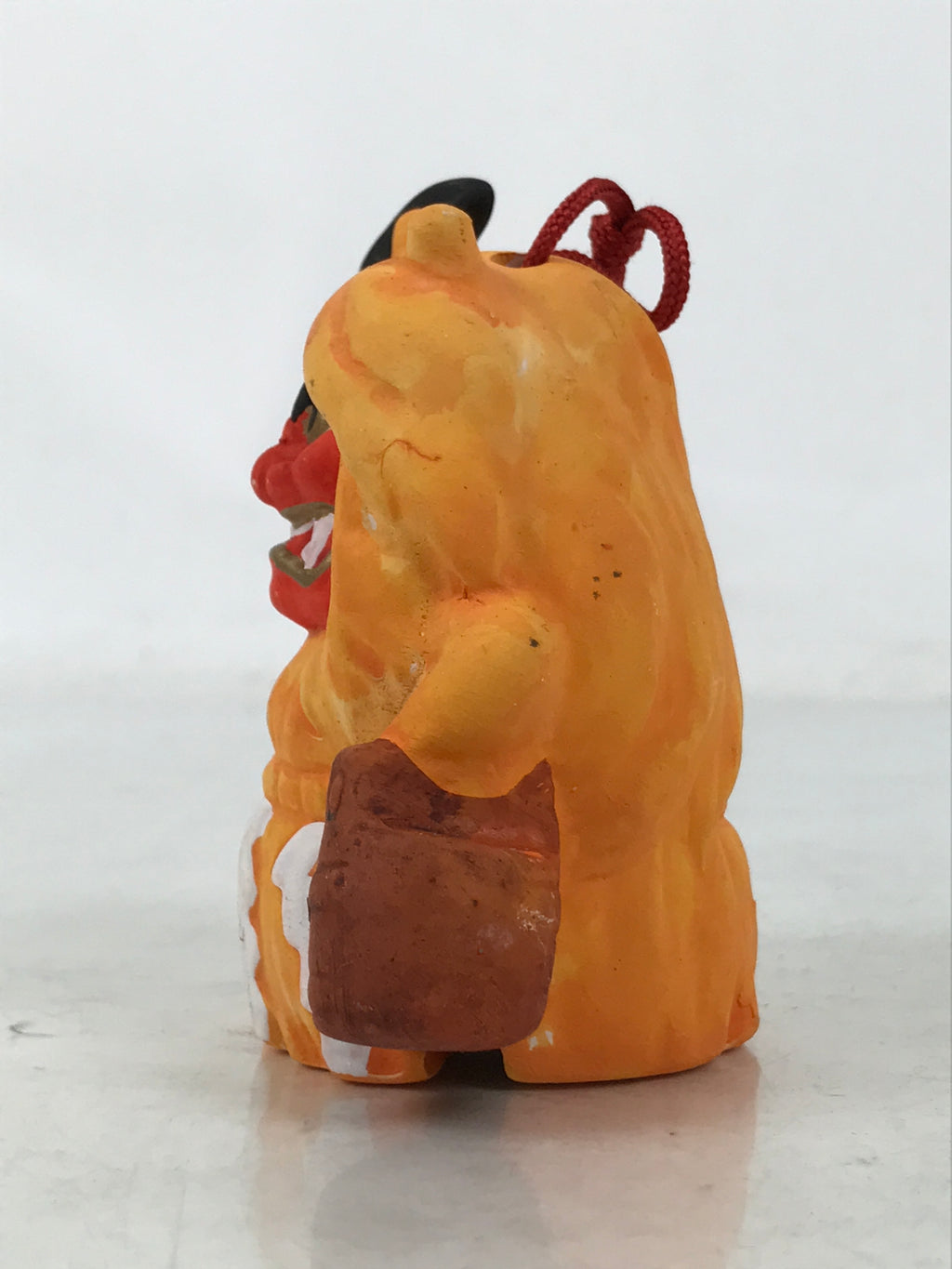 Japanese Clay Bell Dorei Vtg Tsuchi-Suzu Namahage Demon Oni Akita Orange DR585