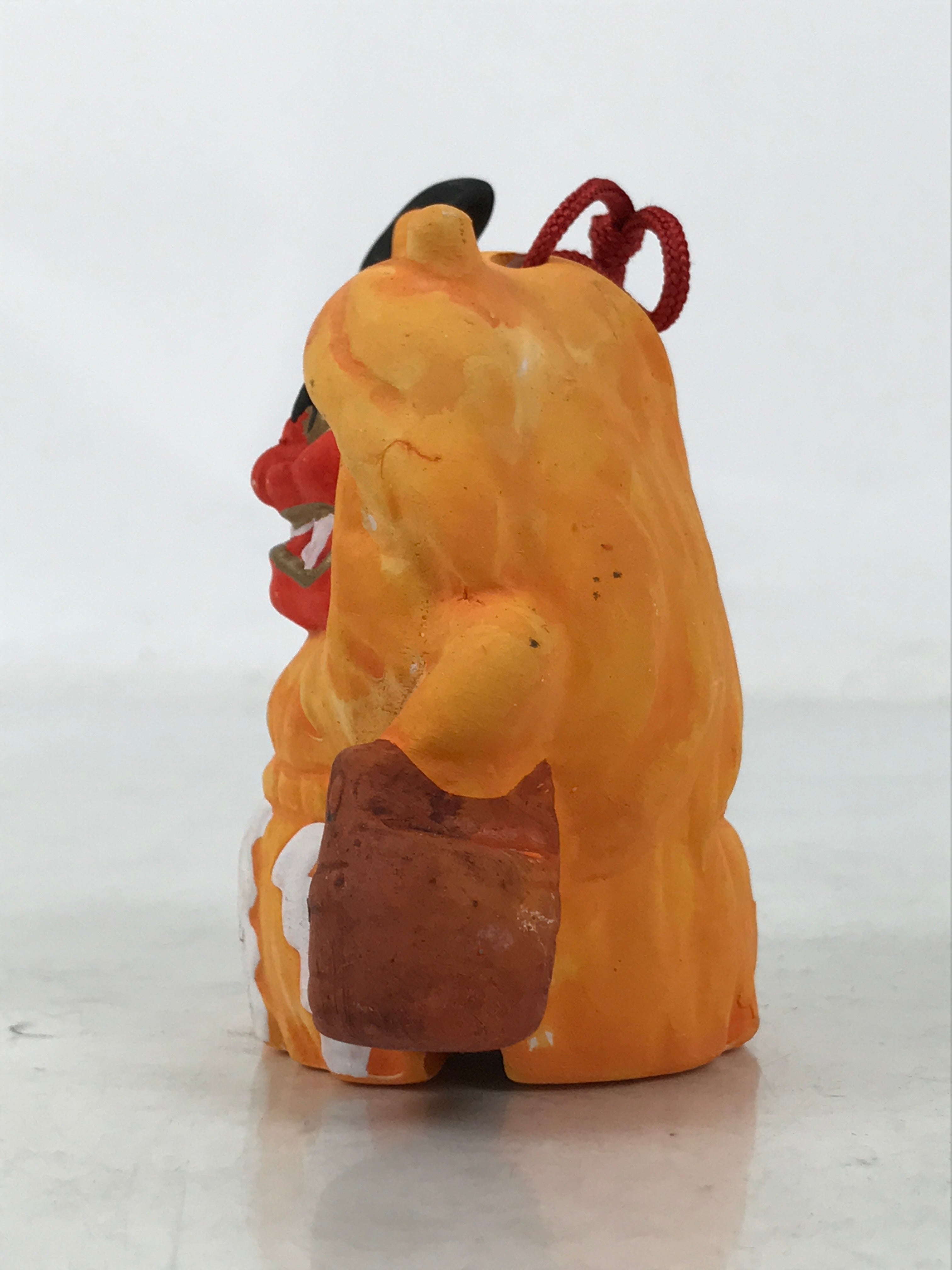 Japanese Clay Bell Dorei Vtg Tsuchi-Suzu Namahage Demon Oni Akita Orange DR585