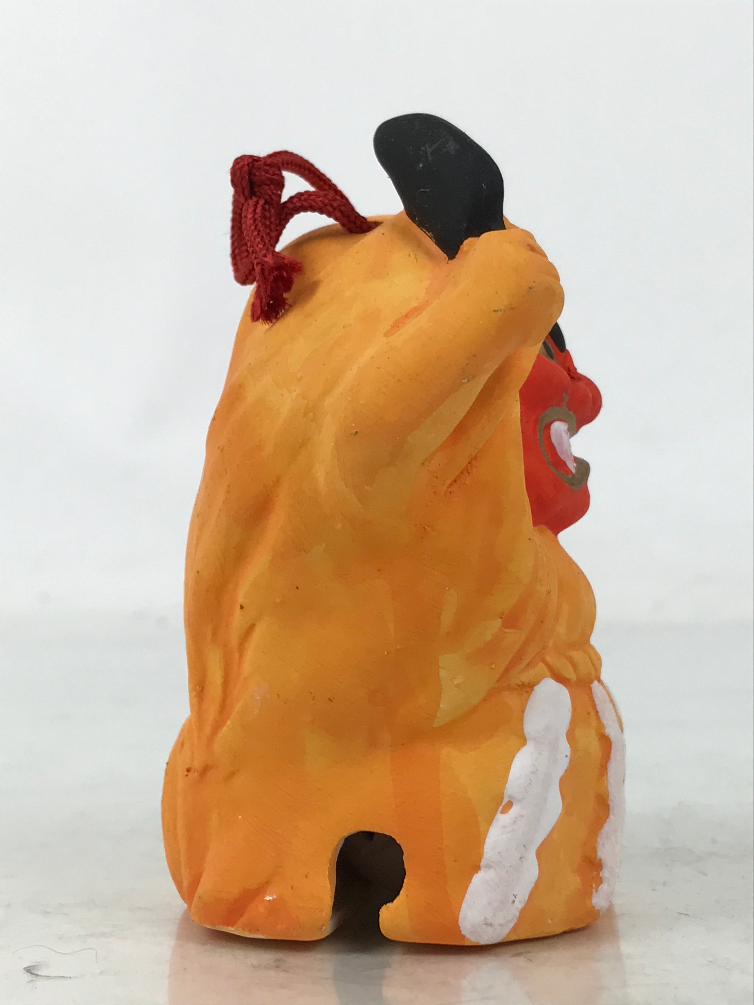 Japanese Clay Bell Dorei Vtg Tsuchi-Suzu Namahage Demon Oni Akita Orange DR585
