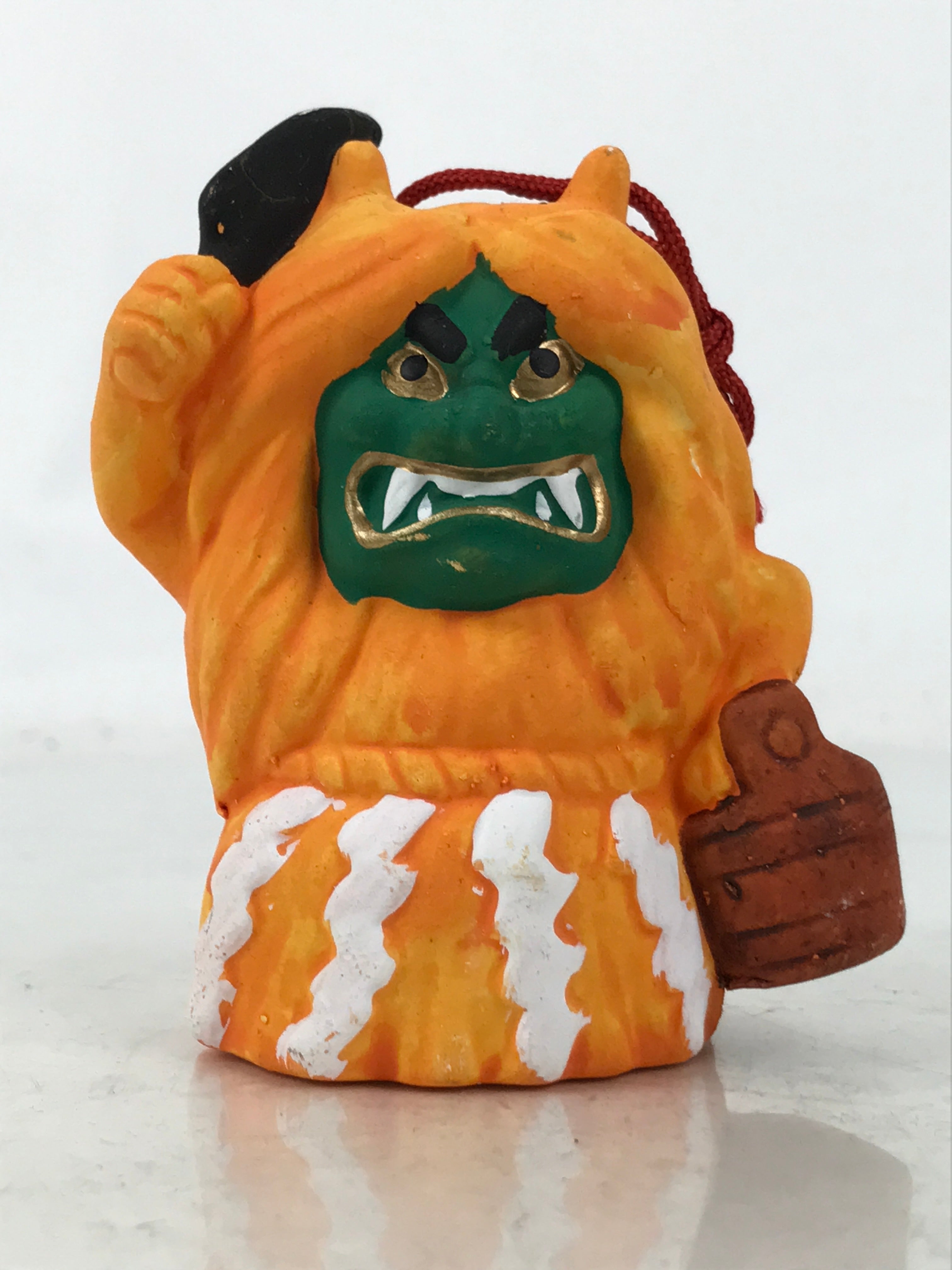 Japanese Clay Bell Dorei Vtg Tsuchi-Suzu Namahage Demon Oni Akita Orange DR592