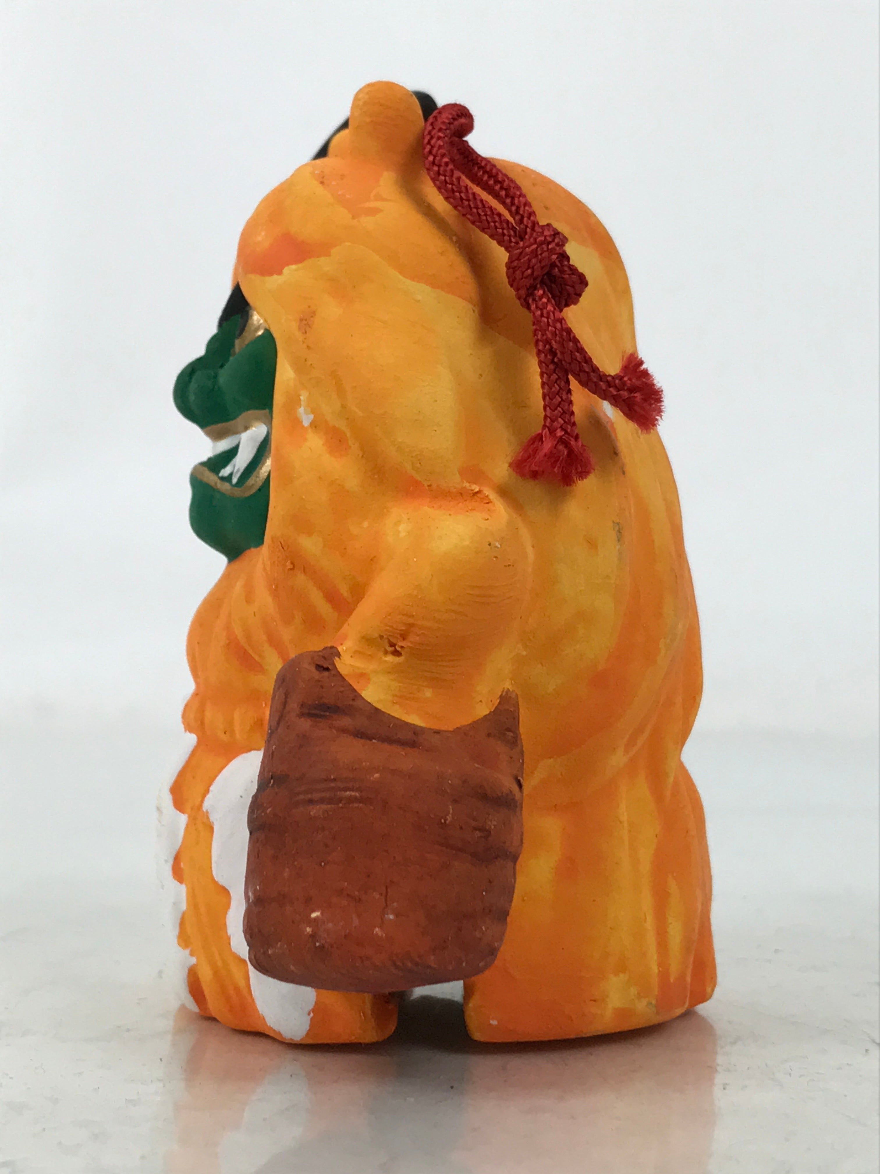 Japanese Clay Bell Dorei Vtg Tsuchi-Suzu Namahage Demon Oni Akita Orange DR592