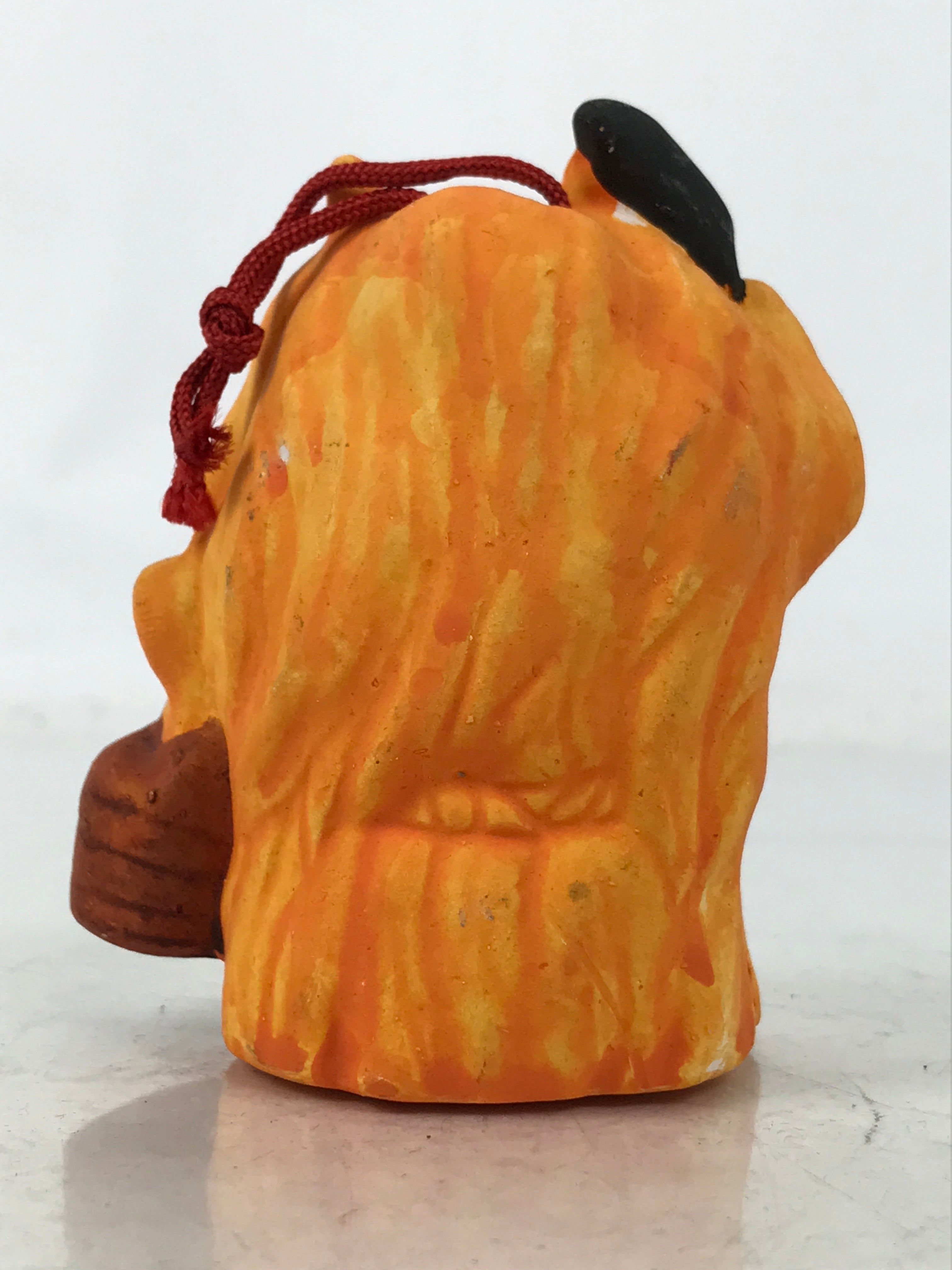 Japanese Clay Bell Dorei Vtg Tsuchi-Suzu Namahage Demon Oni Akita Orange DR592