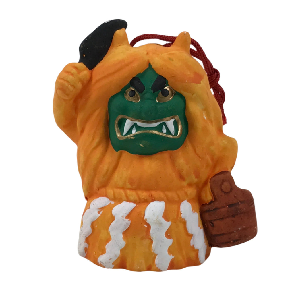 Japanese Clay Bell Dorei Vtg Tsuchi-Suzu Namahage Demon Oni Akita Orange DR592