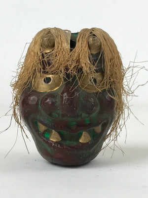Japanese Clay Bell Dorei Vtg Tsuchi-Suzu Namahage Oni Ogre Brown Green DR506