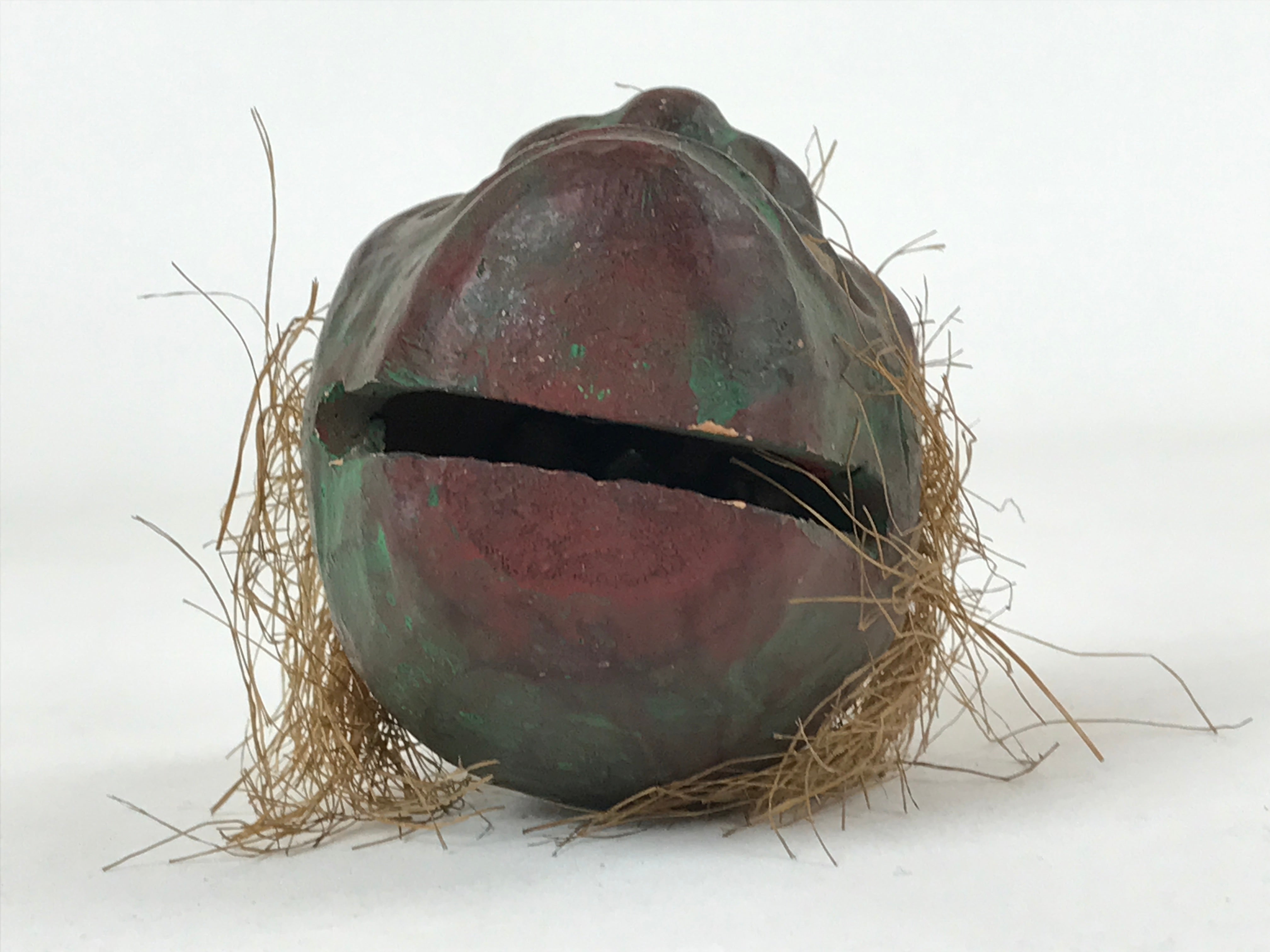 Japanese Clay Bell Dorei Vtg Tsuchi-Suzu Namahage Oni Ogre Brown Green DR506