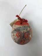 Japanese Clay Bell Dorei Vtg Tsuchi-Suzu Plum Blossom Ume Poem Beige Red DR656