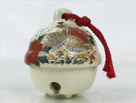 Japanese Clay Bell Dorei Vtg Tsuchi-Suzu Quail Bird Peony Flower Red White DR578