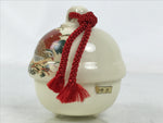 Japanese Clay Bell Dorei Vtg Tsuchi-Suzu Quail Bird Peony Flower Red White DR578