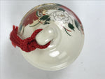 Japanese Clay Bell Dorei Vtg Tsuchi-Suzu Quail Bird Peony Flower Red White DR578