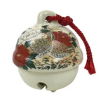 Japanese Clay Bell Dorei Vtg Tsuchi-Suzu Quail Bird Peony Flower Red White DR578