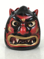 Japanese Clay Bell Dorei Vtg Tsuchi-Suzu Red Oni Demon Face Black Gold DR588