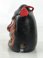 Japanese Clay Bell Dorei Vtg Tsuchi-Suzu Red Oni Demon Face Black Gold DR588