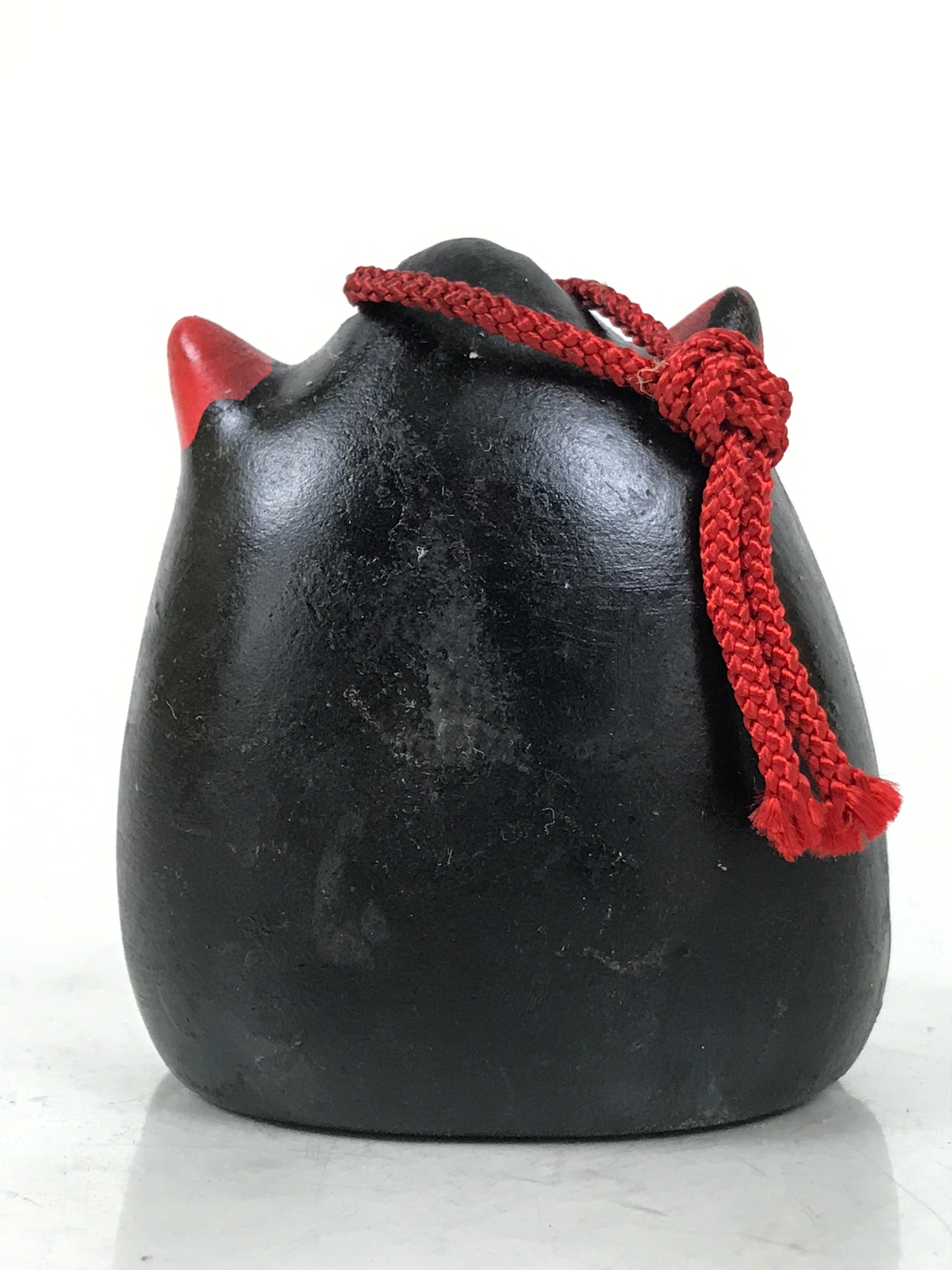 Japanese Clay Bell Dorei Vtg Tsuchi-Suzu Red Oni Demon Face Black Gold DR588