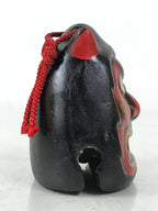Japanese Clay Bell Dorei Vtg Tsuchi-Suzu Red Oni Demon Face Black Gold DR588