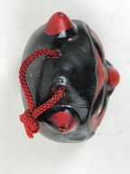 Japanese Clay Bell Dorei Vtg Tsuchi-Suzu Red Oni Demon Face Black Gold DR588
