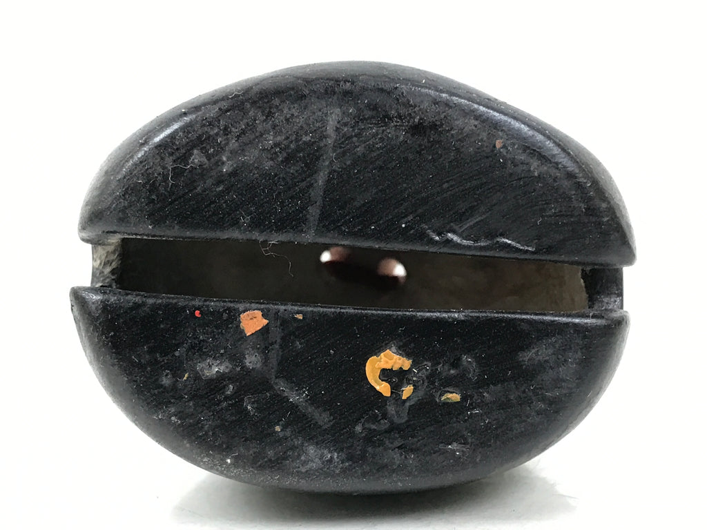 Japanese Clay Bell Dorei Vtg Tsuchi-Suzu Red Oni Demon Face Black Gold DR588