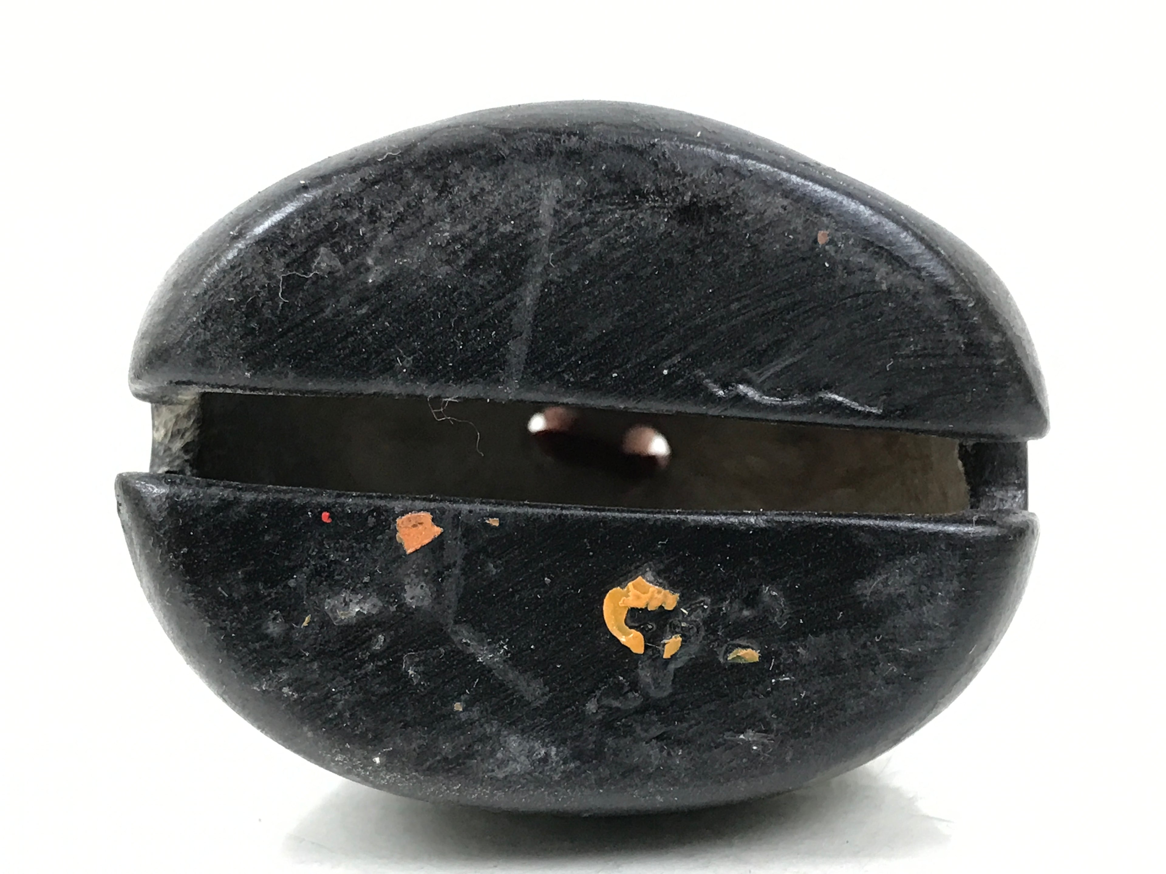 Japanese Clay Bell Dorei Vtg Tsuchi-Suzu Red Oni Demon Face Black Gold DR588
