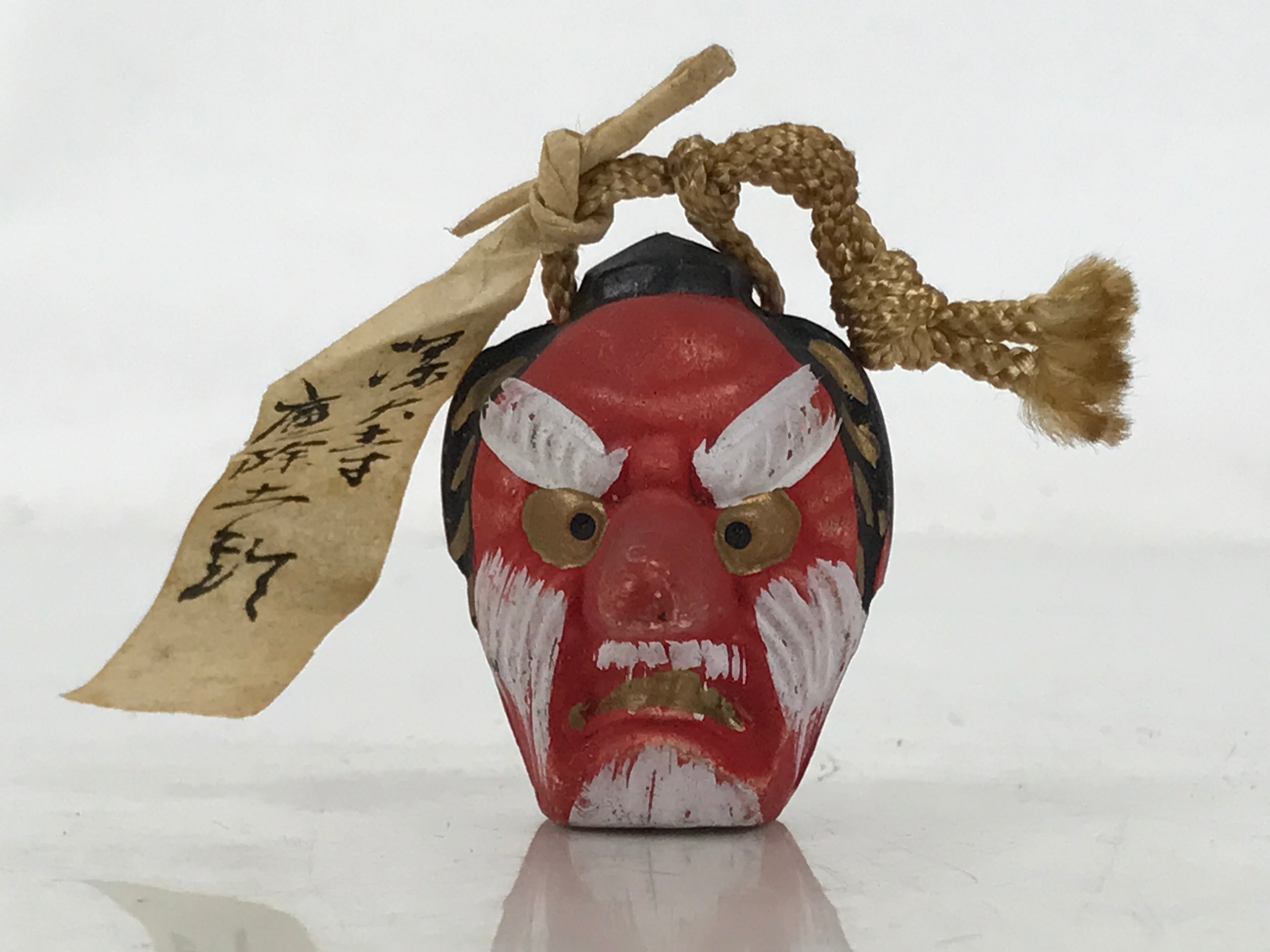 Japanese Clay Bell Dorei Vtg Tsuchi-Suzu Red Tengu Amulet Mayoke Temple DR579
