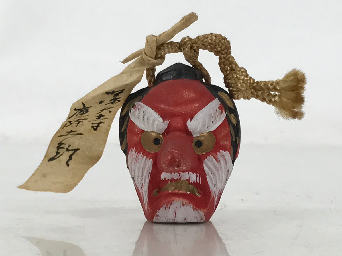 Japanese Clay Bell Dorei Vtg Tsuchi-Suzu Red Tengu Amulet Mayoke Templ ...