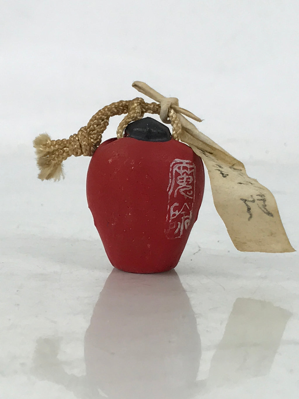 Japanese Clay Bell Dorei Vtg Tsuchi-Suzu Red Tengu Amulet Mayoke Temple DR579