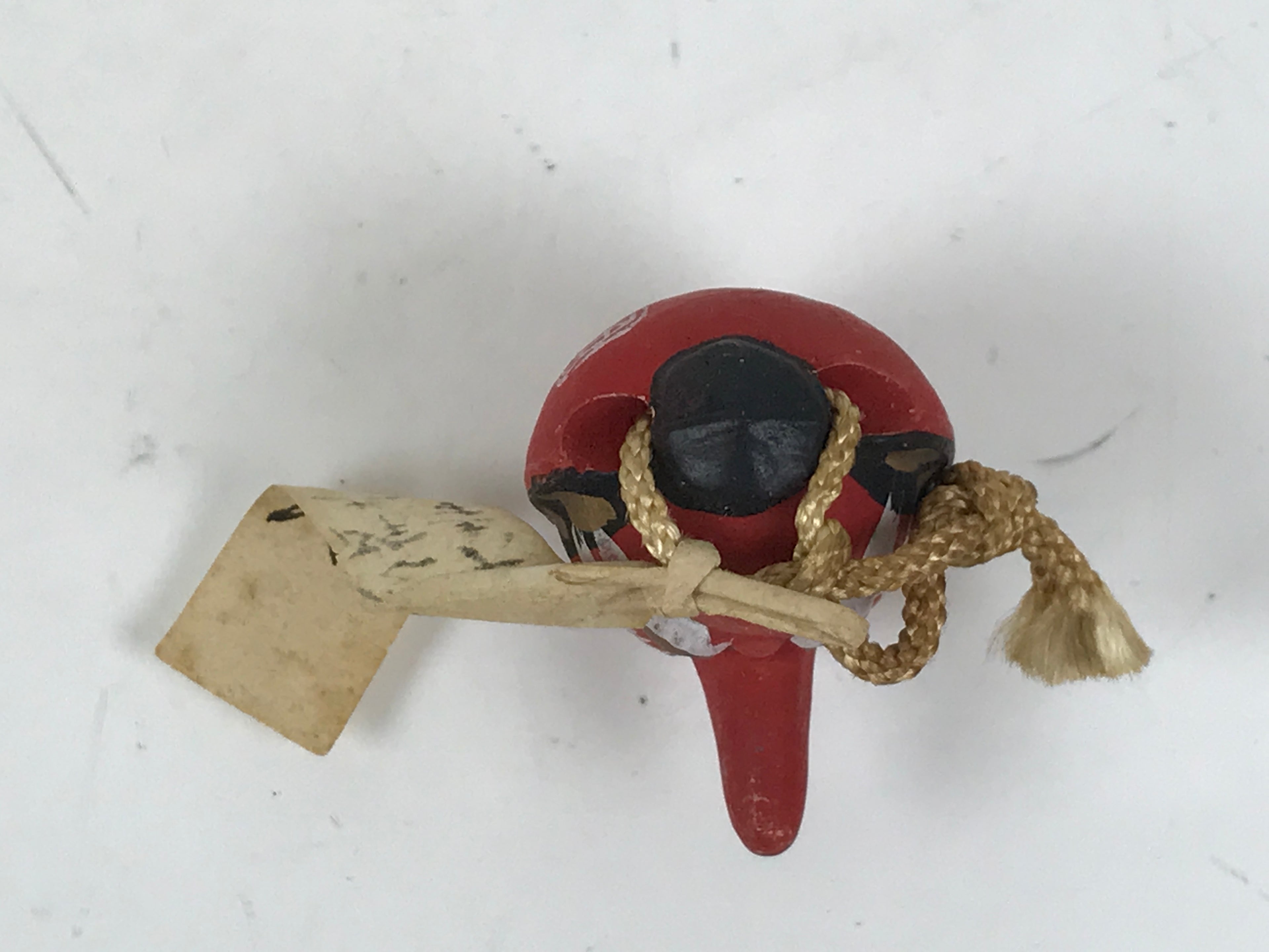 Japanese Clay Bell Dorei Vtg Tsuchi-Suzu Red Tengu Amulet Mayoke Temple DR579