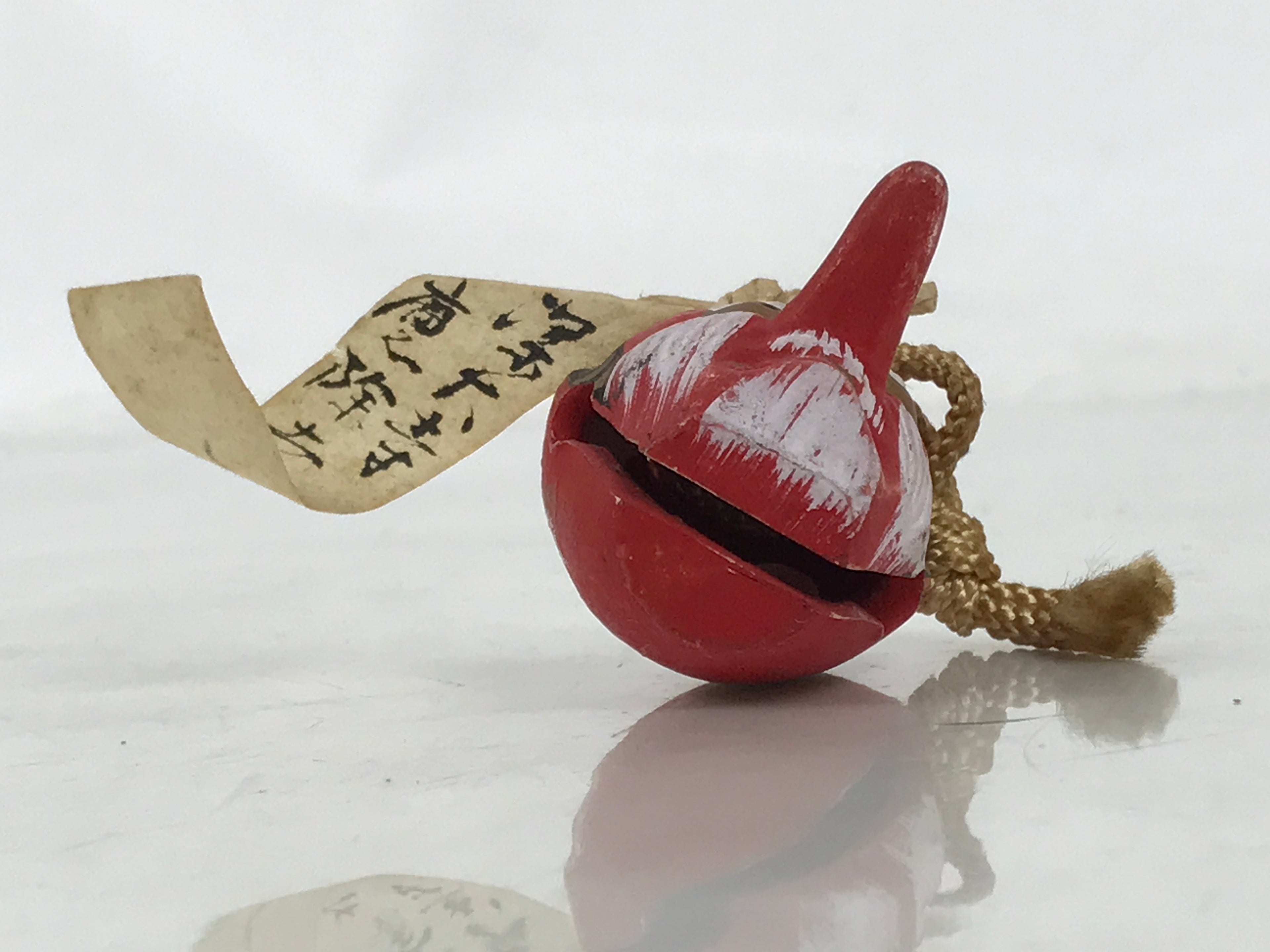 Japanese Clay Bell Dorei Vtg Tsuchi-Suzu Red Tengu Amulet Mayoke Temple DR579