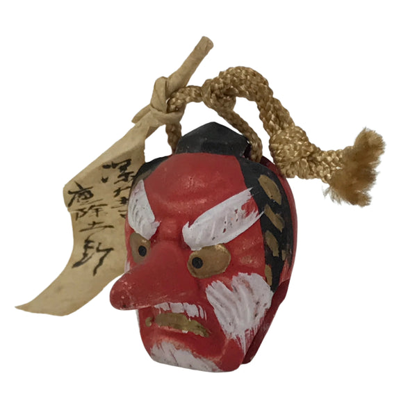 Japanese Clay Bell Dorei Vtg Tsuchi-Suzu Red Tengu Amulet Mayoke Templ ...