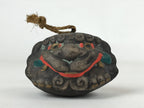 Japanese Clay Bell Dorei Vtg Tsuchi-Suzu Shishi Lion Dog Amulet Gray DR513